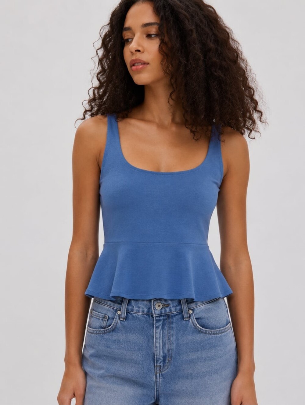 Express Peplum Tank Top Euro Escape Vibes Soft Girl Style Baby Blue Y2k